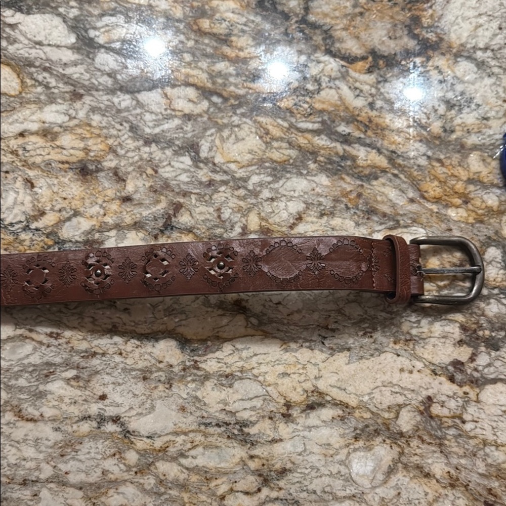 Brown Floral Embossed Leather Belt